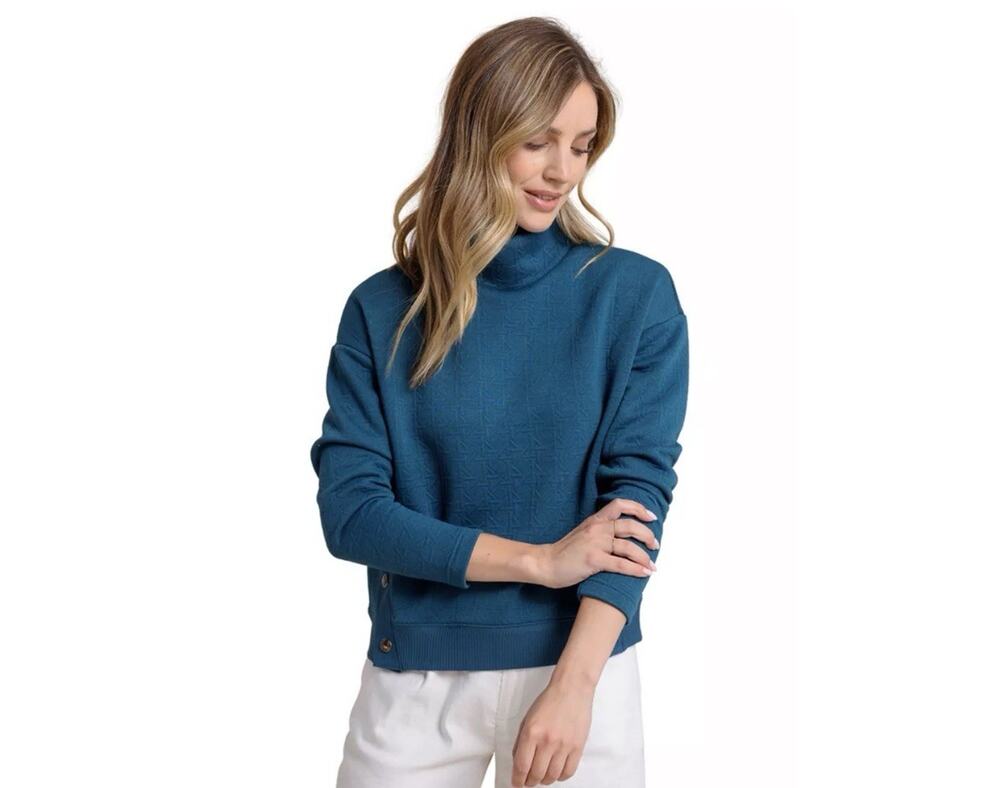 Southern Tide Cordelia Quilted Pullover Turtleneck Sweatshirt Blue Size Large